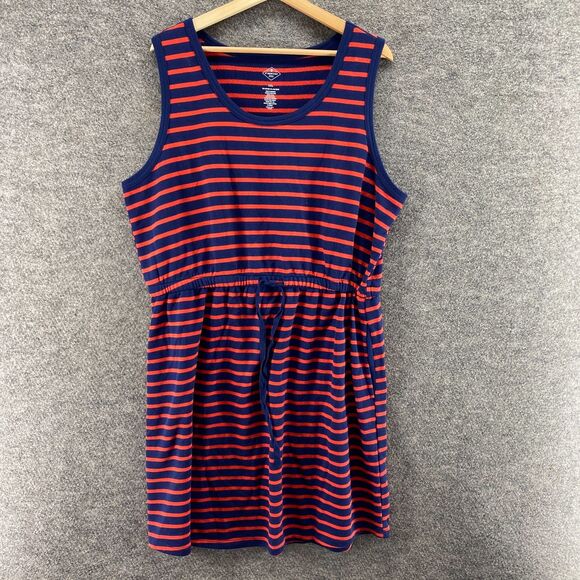 St. John's Bay Dress Women 2XL Blue Striped Sheath Short Drawstring Sleeveless - Picture 1 of 6